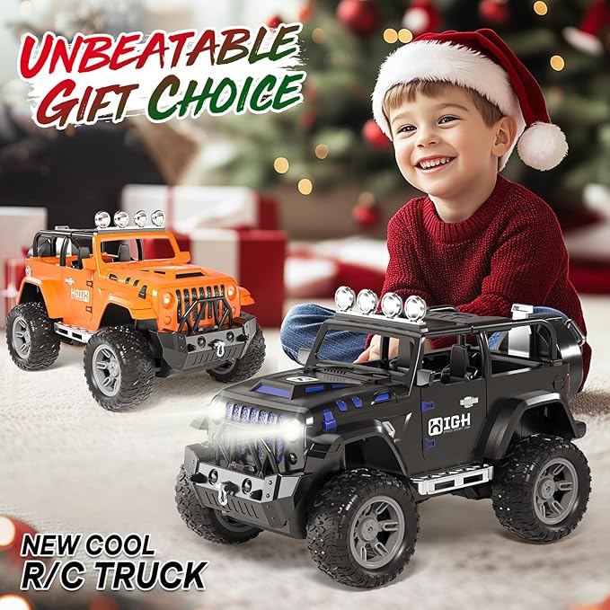 1:16 Remote Control Car with Spray Lights and Sound 2.4GHz Remote Control Jeep for Kids All Terrain Off-Road Jeep RC Car Toys Gift for Boys and Girls