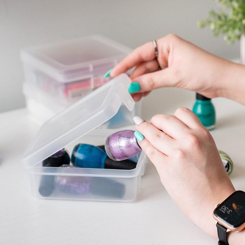 IRIS USA Pencil Case Boxes - 18-Pack Clear Plastic Organizing Containers with Snap Lid for Crafts & Stickers