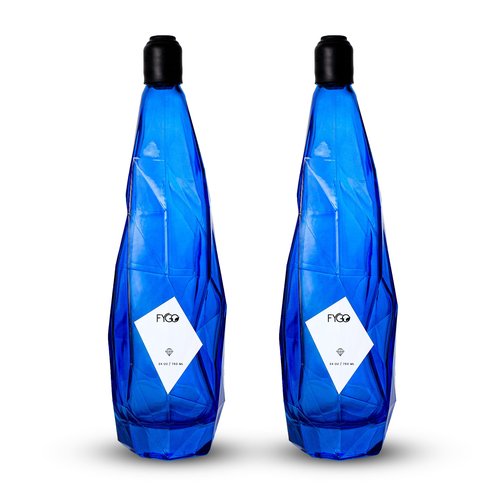 FYGO Set of 2 Diamond-Shaped Glass Bottles with Rubber Caps (Blue) – Includes 3 Blank Black Stickers, 3 Blank White Stickers, & 1 Funnel | Elegant, Leak-Proof, Reusable Bottles
