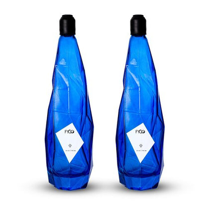 FYGO Set of 2 Diamond-Shaped Glass Bottles with Rubber Caps (Blue) – Includes 3 Blank Black Stickers, 3 Blank White Stickers, & 1 Funnel | Elegant, Leak-Proof, Reusable Bottles
