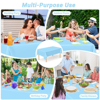 QZYL 12 PCS SkyBlue Plastic Tablecloths, 54 in x 108 in Dinner Table Cloths, Rectangle Table Cover for Birthday Party Family Gathering Wedding