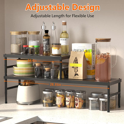 Skiennix Expandable Adjustable Kitchen Organizer - Heavy Duty Spice Rack & Counter Shelf for Cabinets