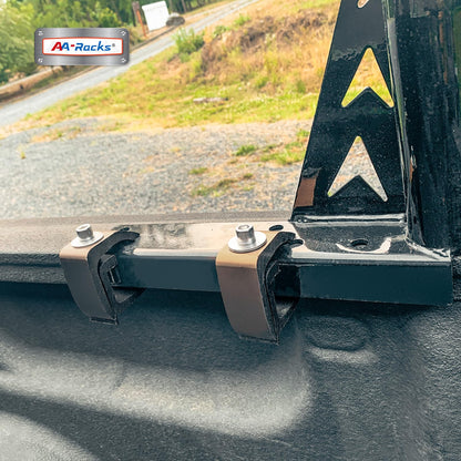 AA-Racks Model X33 Low-Profile Pickup Truck Ladder Racks with (8) Non-Drilling C-Clamps Steel Utility Two-bar Set Black