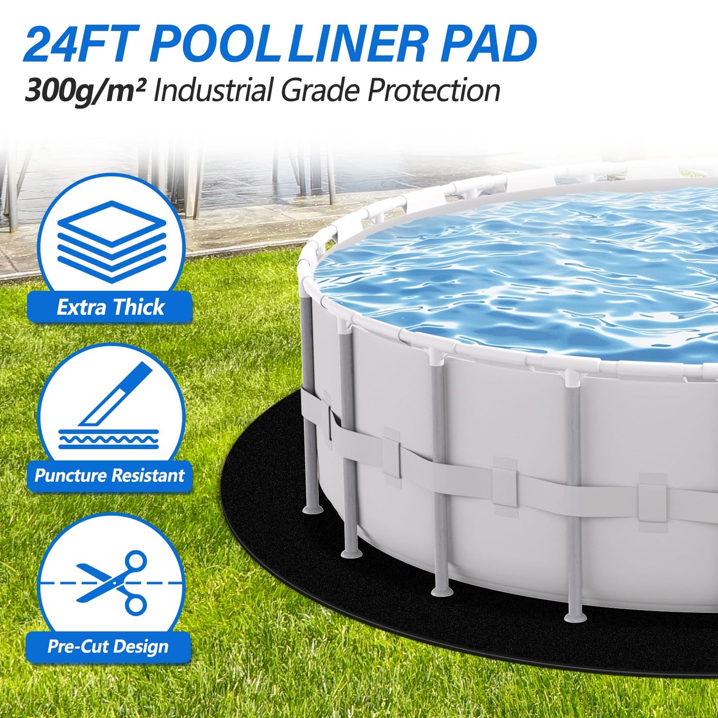 REGMICS 24ft Round Above Ground Pool Pad, 300G/M² (9oz/yz²) Heavy Duty Pool Mats for Floor, Seamless Puncture Resistant Under Pool Mat, Professional Ground Protector for Gravel & Concrete, Black