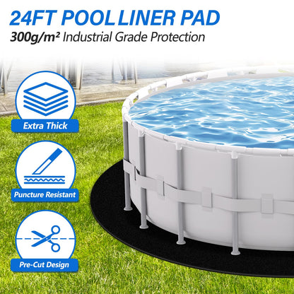 REGMICS 24ft Round Above Ground Pool Pad, 300G/M² (9oz/yz²) Heavy Duty Pool Mats for Floor, Seamless Puncture Resistant Under Pool Mat, Professional Ground Protector for Gravel & Concrete, Black