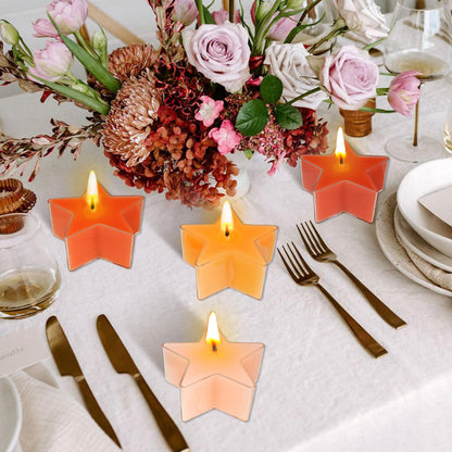 Tea Lights Gradation Orange Star Tea Candles Set of 12 – Tealight Candles with Citrus Scent, Long Burning Handmade Tealights for Wedding Meditation Home Decor Gift