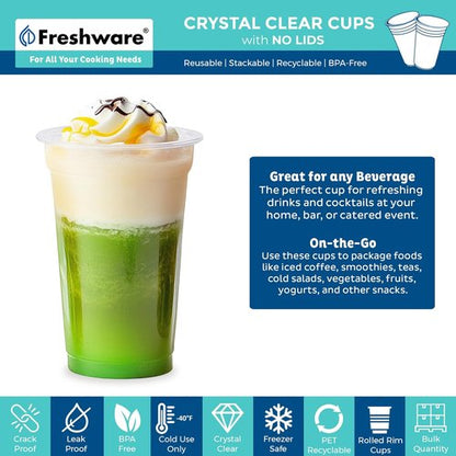 Freshware Clear Plastic Cups - 20 oz Disposable Cups for Iced Coffee, Smoothies & Cold Drinks | 100 Pack