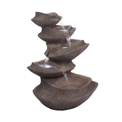 Alpine Corporation WIN1332L-BR Outdoor Floor Tiered Basin Fountain with LED Lights, Modern Basin Garden Fountain 31", Brown