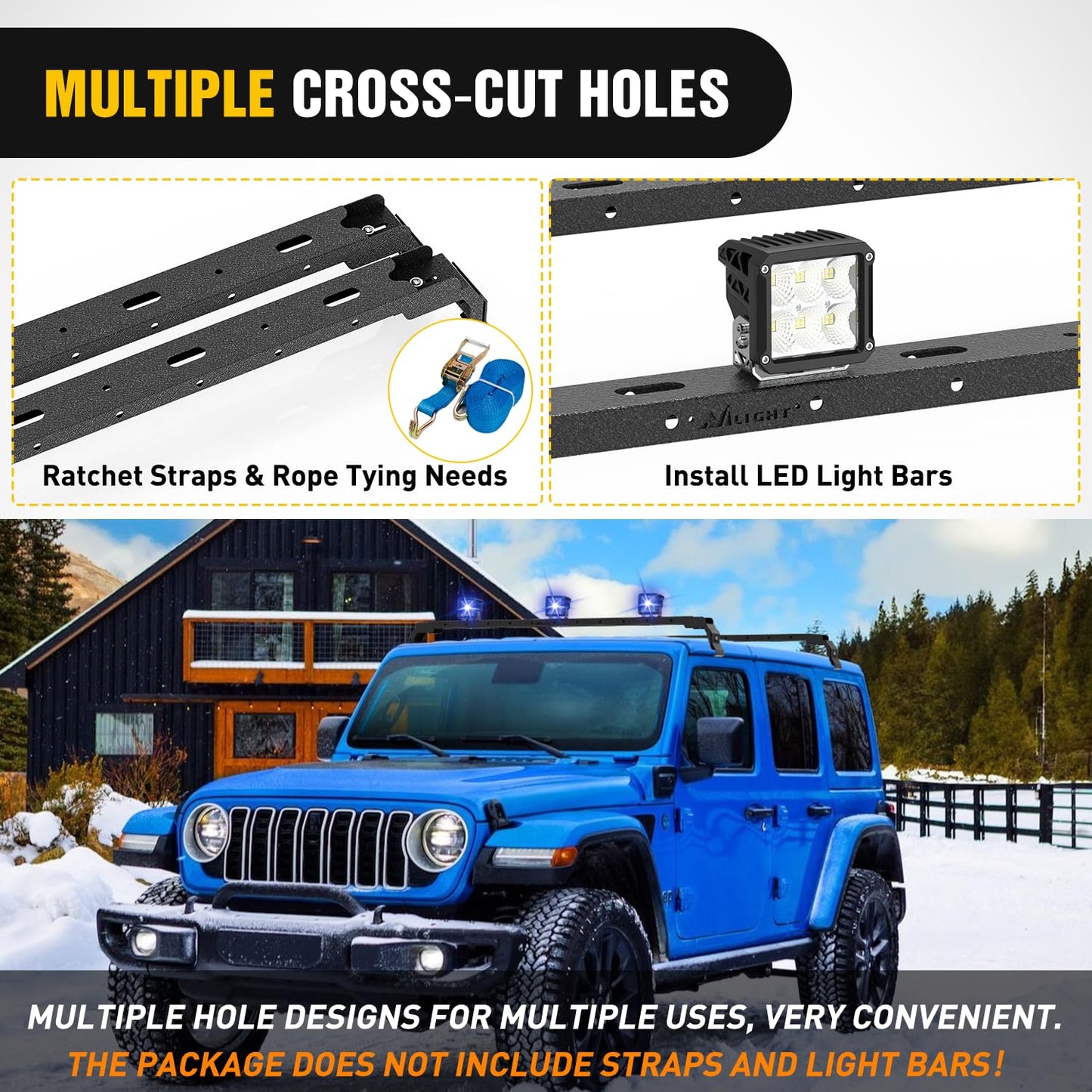 Nilight 300LBS Roof Rack Cross Bars Compatible with Jeep Wrangler JK JKU 2007-2018 JL JLU 2018-2026 Gladiator JT 2020-2026 Hardtop Models, Adjustable Iron Crossbars for Cargo Carrier Luggage Box Tent