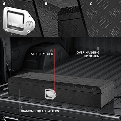 DNA MOTORING Truck Tool Box Lockable Storage Box, Truck Bed Tool Box Trailer Tongue Box Aluminum Truck Tool Box for Bed of Truck, with Lock & Keys, 34" L X 6.2" H X 12.8" W, Black,TBOX-T5-006-BK