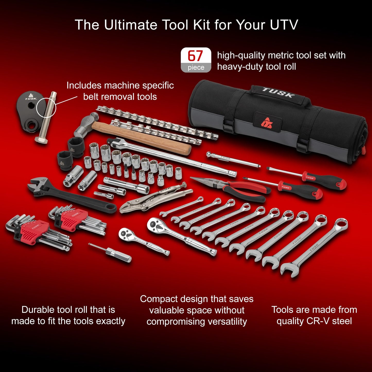 Tusk UTV Tool Roll Kit with Belt Removal Tools Compatible with Can-Am Maverick X3 72 Inch 2017-2026/X3 64 Inch 2021-2026