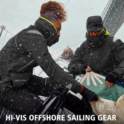 Men's Ocean Sailing Suit Offshore Sailing Jacket & Bib Pants Combi Clothes Set - Hi-Vis Wet Weather Gear Hips & Knees Patches (Black, Large)