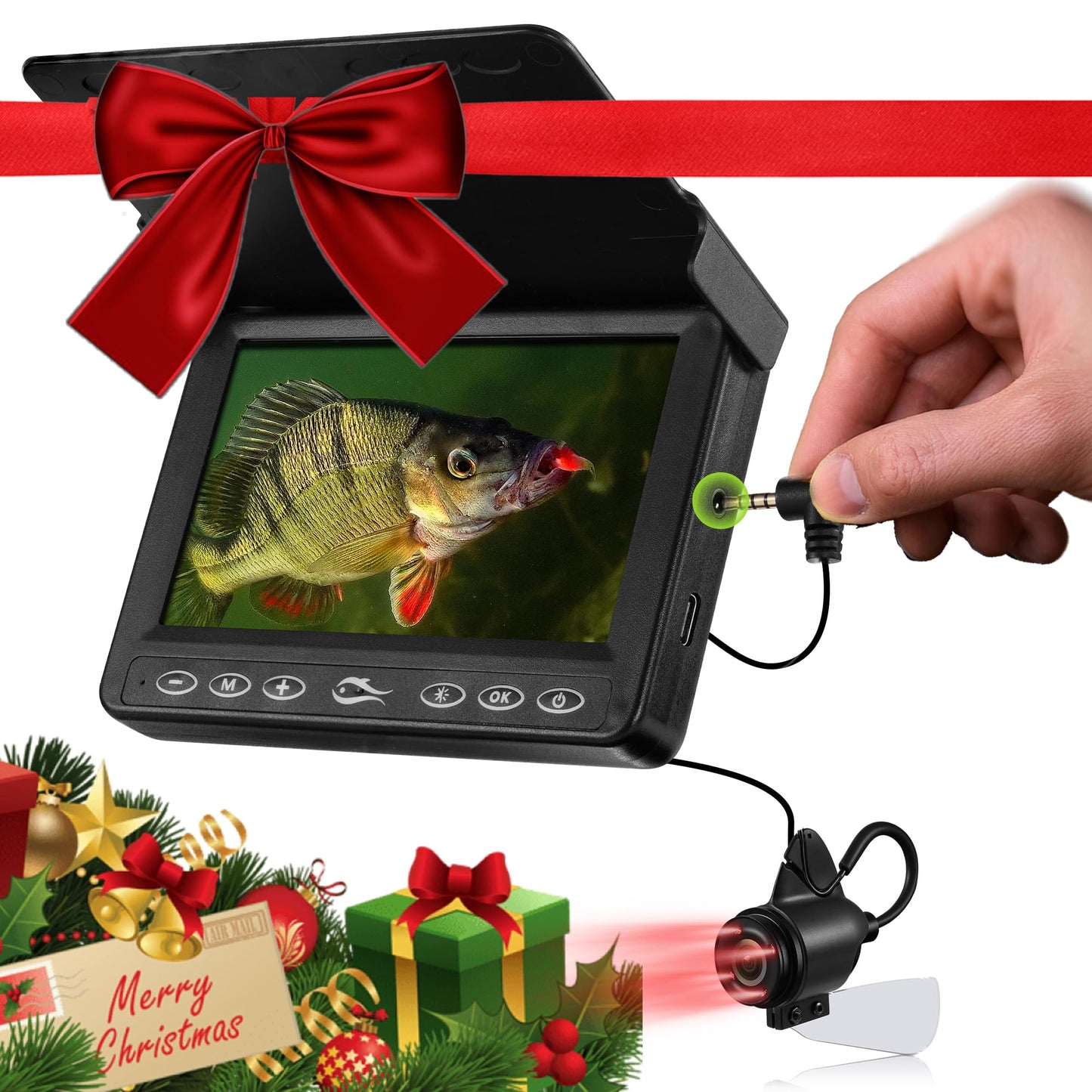 FishPRO Underwater Fishing Camera - MOQCQGR Portable 4.3'' 1000TVL (No Need Learn) Ice Fishing Camera Underwater 3-Grade IR Light, USB-C, 4X Zoom, Ice Fishing Fish Finder for Boat Lake Kayak, 65FT