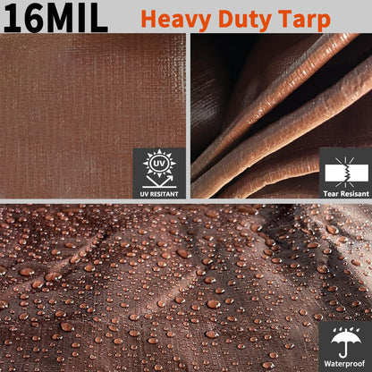 WUPUSDER Tarps Heavy Duty Waterproof 20x30ft, 16Mil Poly Tarps with Grommets, UV Resistant, Brown Multipurpose Tarpaulin with Reinforced Edges, Camping, Outdoor Coverings