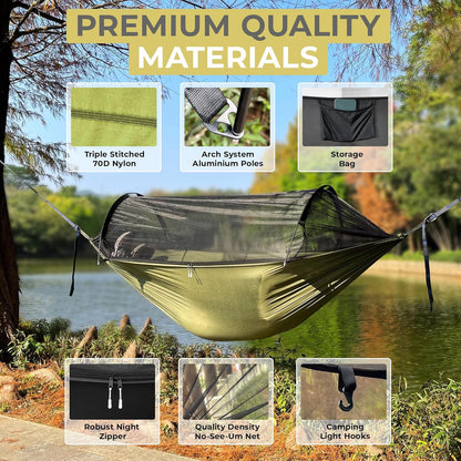 ADVOKAIR Camping Hammock with Mosquito Net and Rain Fly, Up to 500lbs, Ultralight and Portable Nylon Travel Hanging Hammock with Tree Straps, Perfect for Outside, Backpacking, Hiking and Backyard