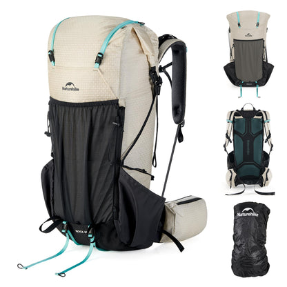 Naturehike 60L Rock 2.0 Upgraded Internal Frame Hiking Backpack for Outdoor Camping Travel Backpacking, Ultralight with Rain Cover Backpack for Adults(White/L/60L)