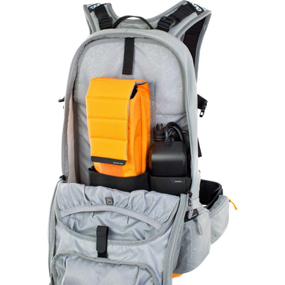 EVOC FR ENDURO E-Ride 16 E-Bike Backpack, Bike Rucksack (Padded Compartment for Spare Battery, Belt Fixing System, Control Display Pocket, Liteshield Back Protector), Stone Grey/Light Orange