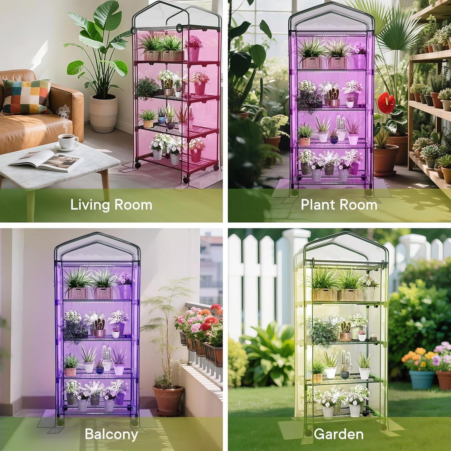 ArtBeek Mini Green House Covers, Portable Plastic Greenhouses with Heavy Duty Transparent PVC with Plant Growing Lights (4_Tier)