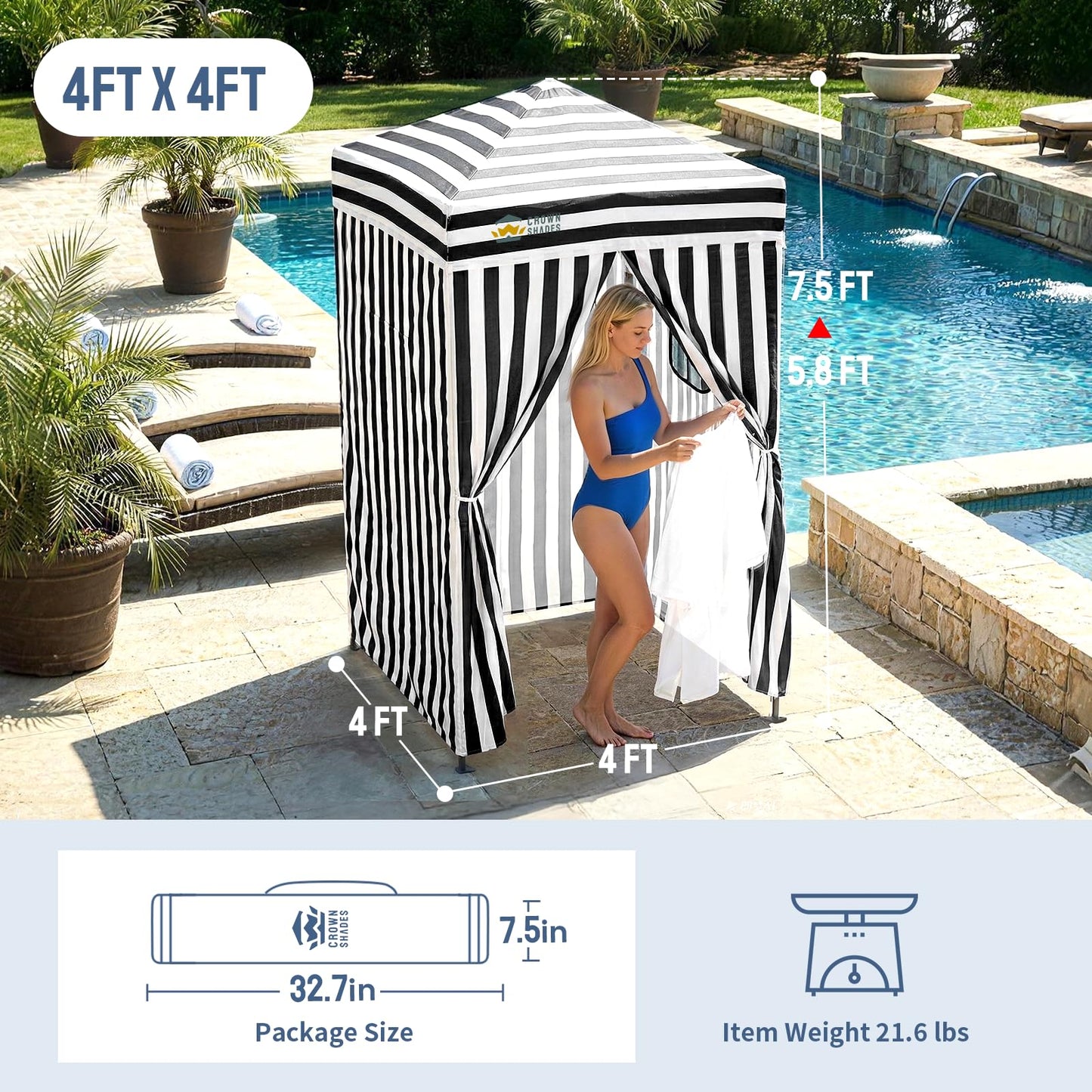 CROWN SHADES 4x4 Pop Up Changing Tent, Patented One-Push Center Lock Portable Changing Room, Privacy Canopy for Camping, Poolside, Beach, Photoshoots, Black/White