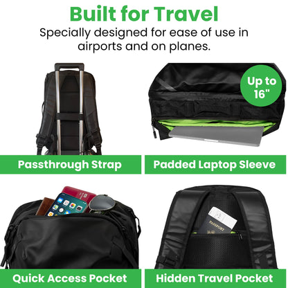 COR Surf Carry On Travel Backpack Bundle | Island Hopper Travel Backpack with Toiletry Bag and Compression Packing Cube Set (28L, Black)