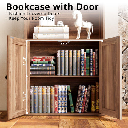 IRONCK Industrial Bookshelves and Bookcases with Doors Floor Standing 6 Shelf Display Storage Shelves 70 in Tall Bookcase for Home Office, Living Room