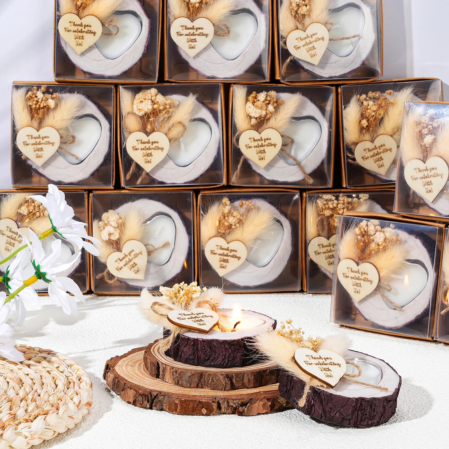 MTLEE 50 Pcs Wedding Favor Candle Holders, Rustic Wooden Wedding Bridal Shower Party Souvenirs Favors Candle Gifts for Guests