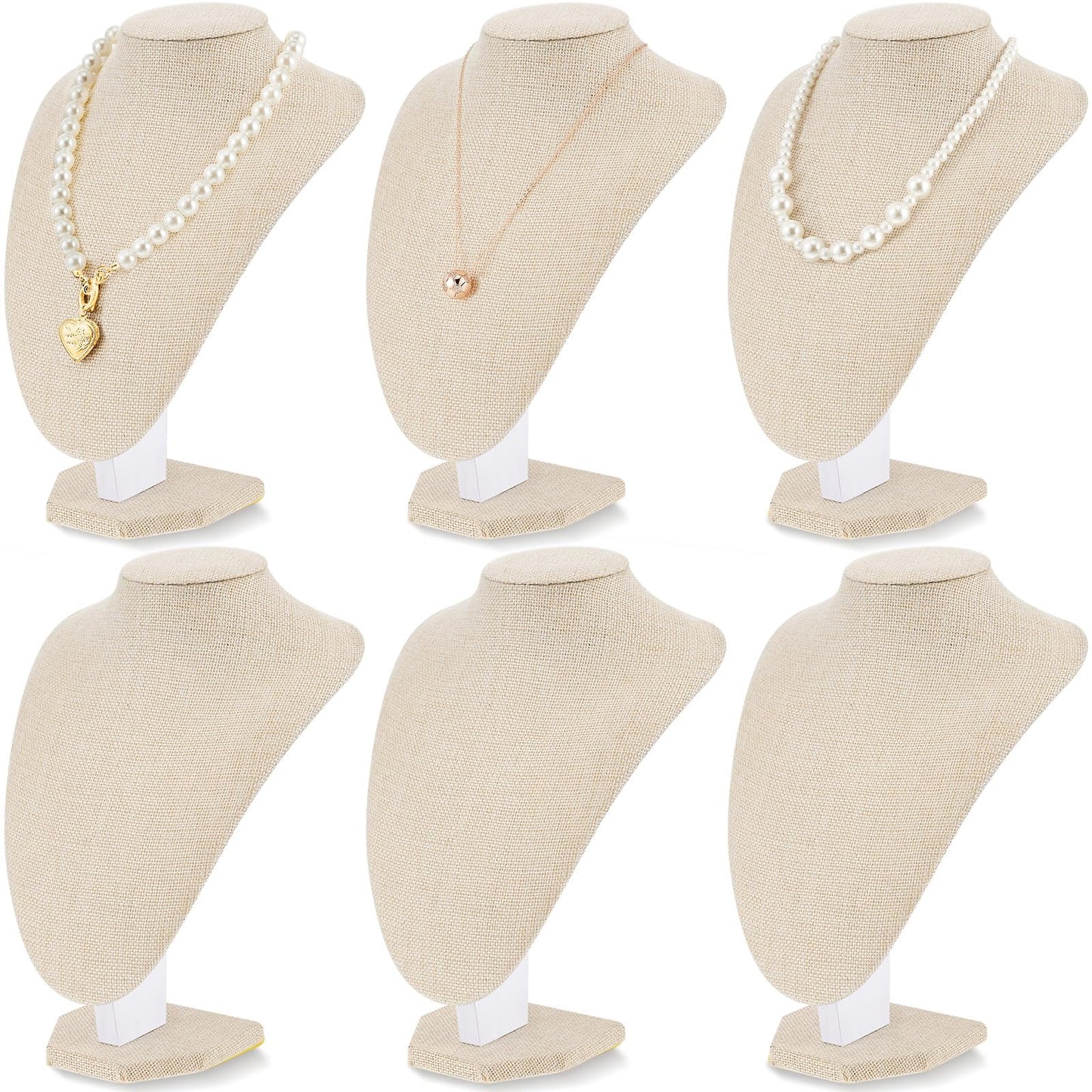 Huquary 6 Pcs Necklace Display Stand Necklace Holder Jewelry Bust Display Stands for Selling Home Store Trade Shows Photography Props Retail(Flaxen,Linen)