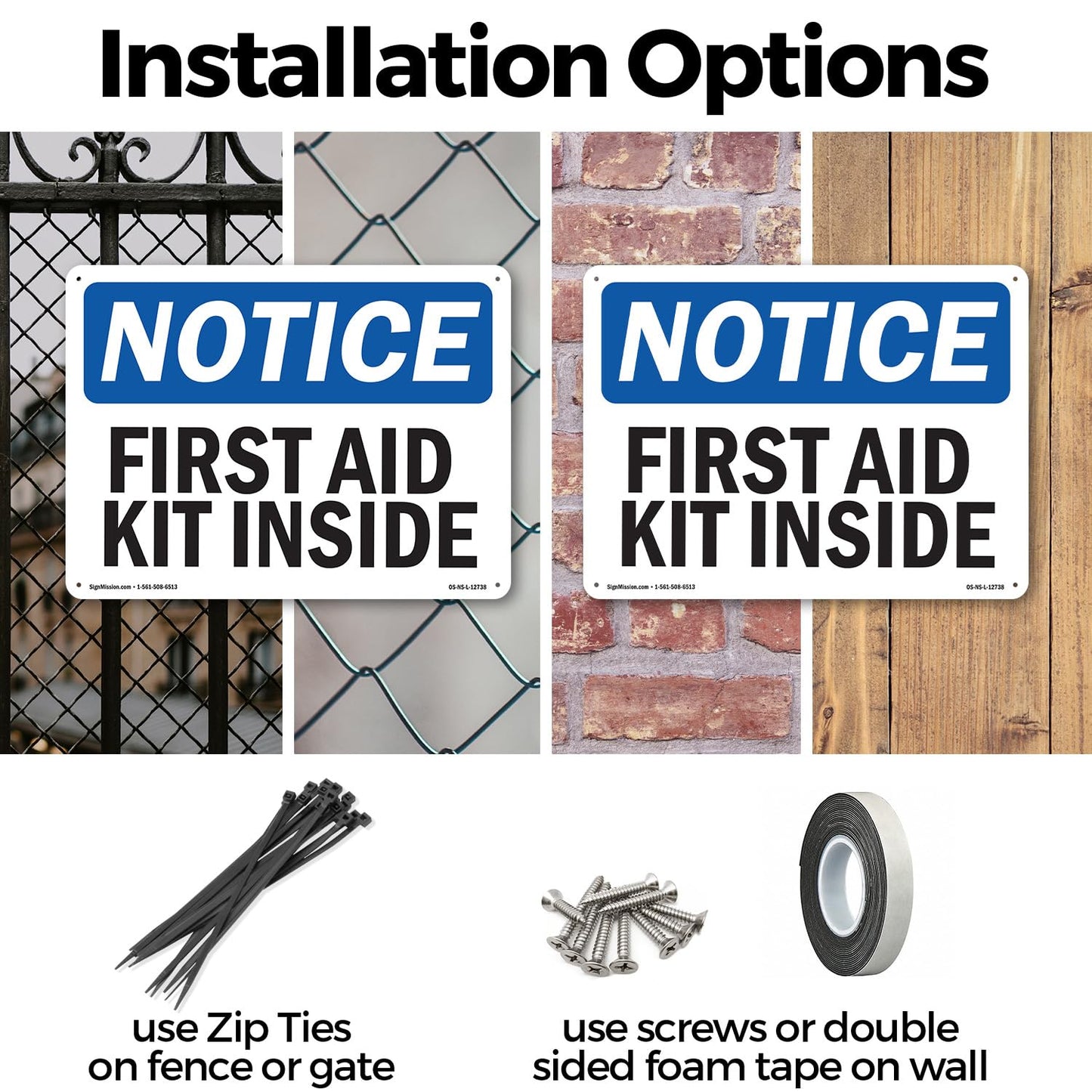 First Aid Kit Inside OSHA Notice Aluminum Sign 18 Inch x 12 Inch - 5 Pack
