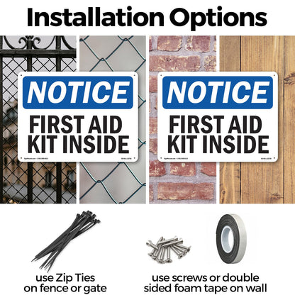 First Aid Kit Inside OSHA Notice Aluminum Sign 18 Inch x 12 Inch - 5 Pack
