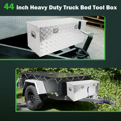 SCITOO 44 Inch Aluminum Diamond Plate Heavy Duty Truck Bed Tool Box,Crossover Storage for Most Full Size Pickups,Lockable Weatherproof Chest,Fits 44" Truck Beds,Easy Access to Load and Unload