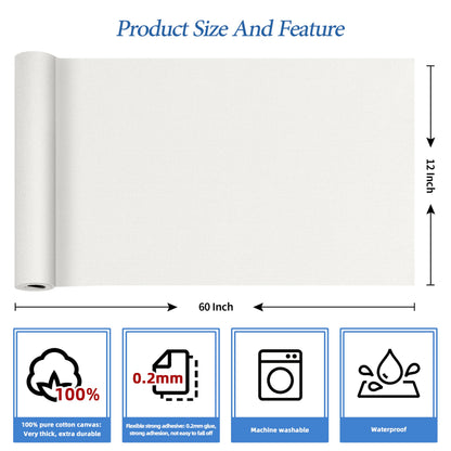 KING MOUNTAIN Canvas Iron on Patch,12"×60",Waterproof 100% Cotton Fabric Repair Patch,Used for Various Sofa,Tent,Clothes,Seats,Suitcases (White,Waterproof)