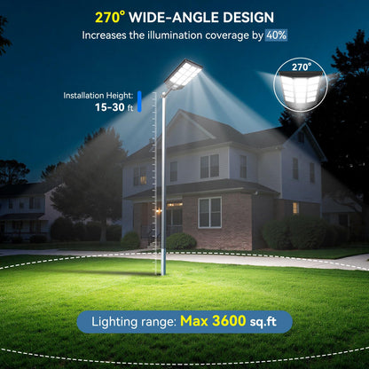 VOOJOY 8000W Solar Street Lights Outdoor Waterproof, Dusk to Dawn Solar Lights Outdoor, LED Flood Security Light with Motion Sensor and Remote Control for Yard, Parking Lot, Garage, Street, 3 Pack