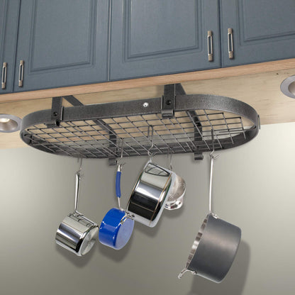 Enclume Premier Low-Ceiling Oval Pot Rack, Hammered Steel