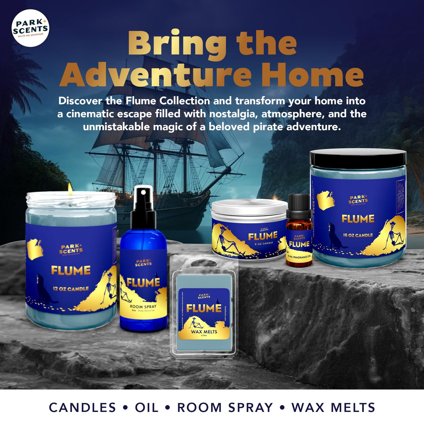 Park Scents Flume Scented Candle Wax Melts – Theme Park Melting Wax Cubes with Strong Scent of Smoky Cannon Fire, Ozone, Bromine-Treated Water, Fog, Damp Woods – Vegan Soy Made in USA (3-Pack)