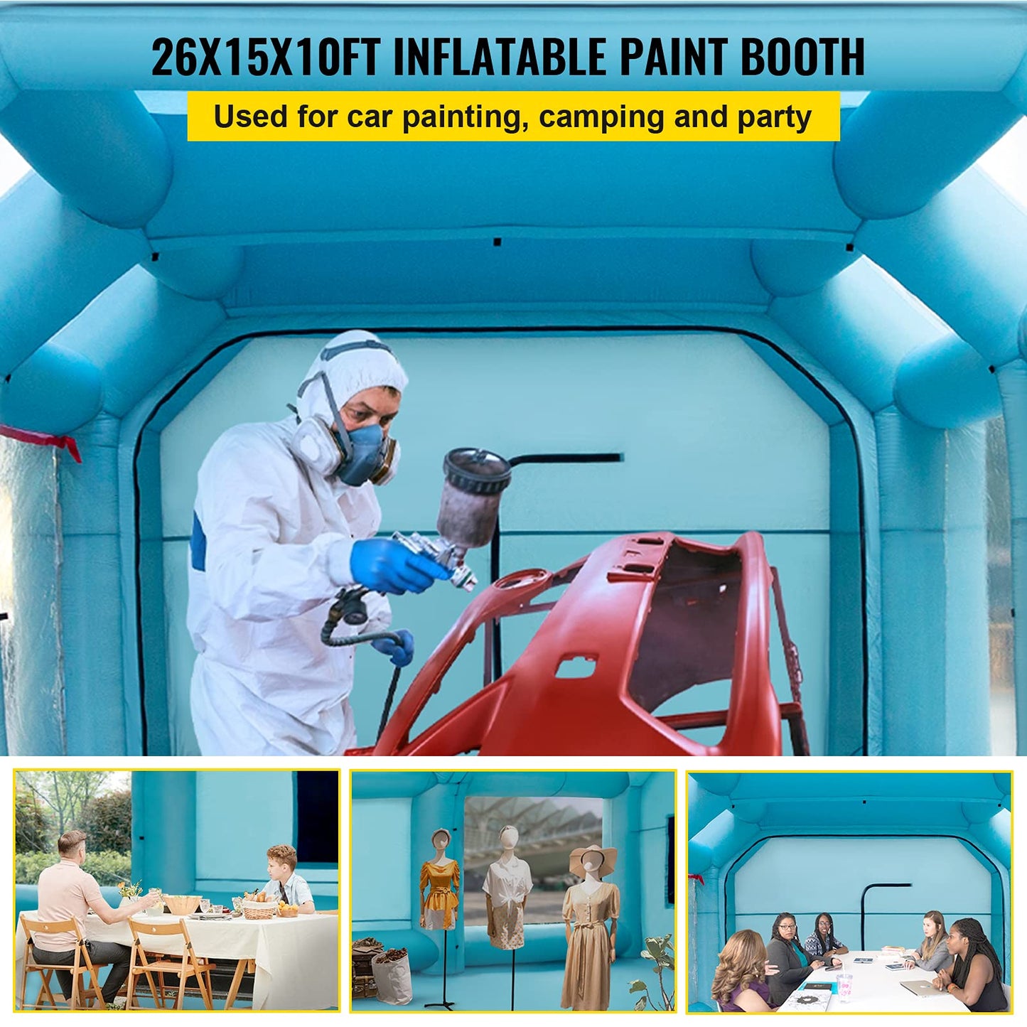 VEVOR Portable 26x15x10ft Inflatable Paint Booth Tent w/Air Filter System & 2 Blowers Bundle with 25FT 12IN PVC Flexible Duct Hosing