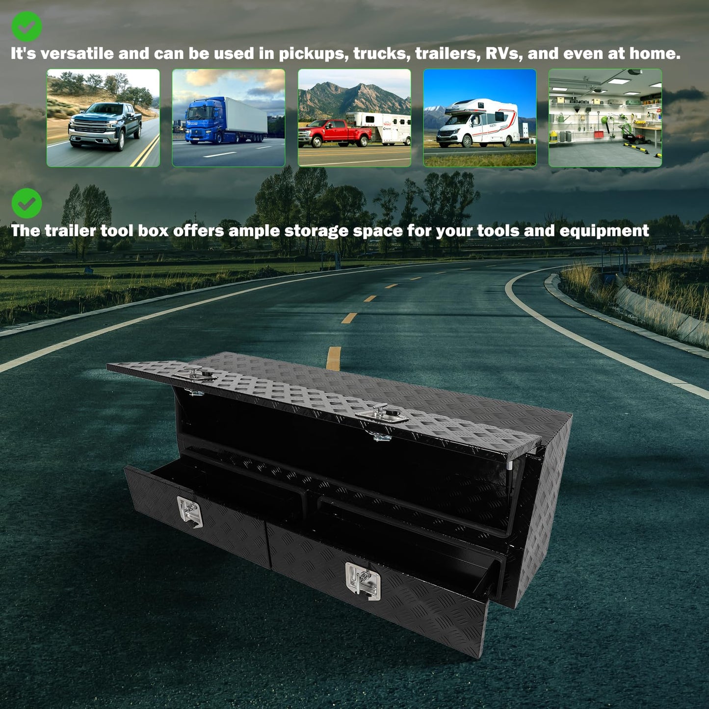SCITOO 60" Aluminum Diamond Plate Truck Bed Tool Box,Heavy Duty Crossover Storage for Most Full Size Pickups,Lockable Weatherproof Chest,Fits 60 Inch Truck Beds,Easy Access to Load and Unload