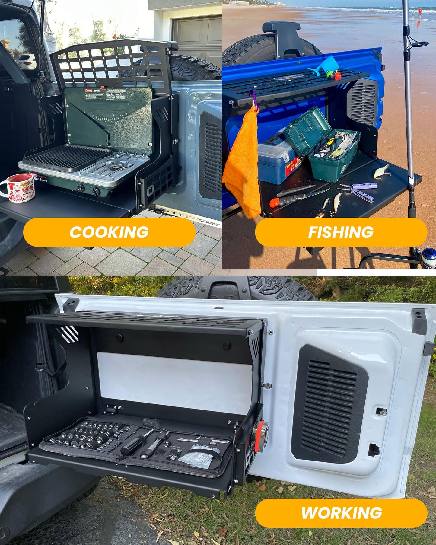 Broaddict Aluminum Tailgate Table for 2021-2026 Ford Bronco 2/4 Door, No-Drill Foldable Rear Door Molle Panel Table & Cargo Shelf, Rust-Proof Lightweight Storage Rack, Fits Base/Big Bend/Badlands
