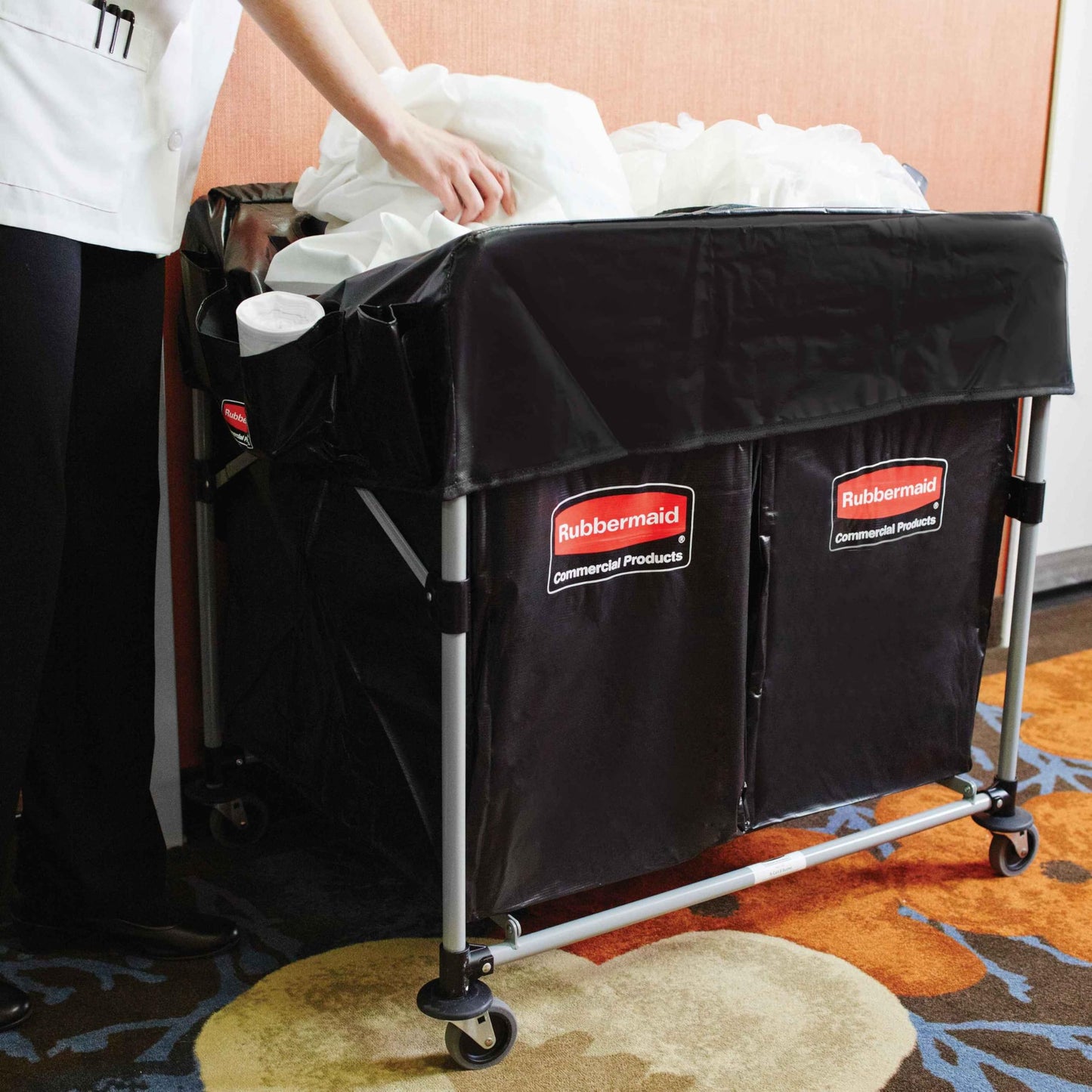 Rubbermaid Commercial Products Collapsible X Cart, Black Multistream, Steel Industrial Laundry/Trash Cart with Wheels for Hotels/Hospitals/Nursing Homes/Offices