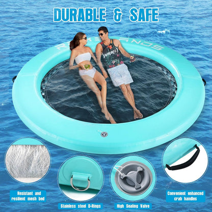 Inflatable Water Hammock Floating Dock, Round Float Ring for Summer Party, Heavy-Duty Raft Platform for Lakes Pools Oceans, Portable Lounger for Adults