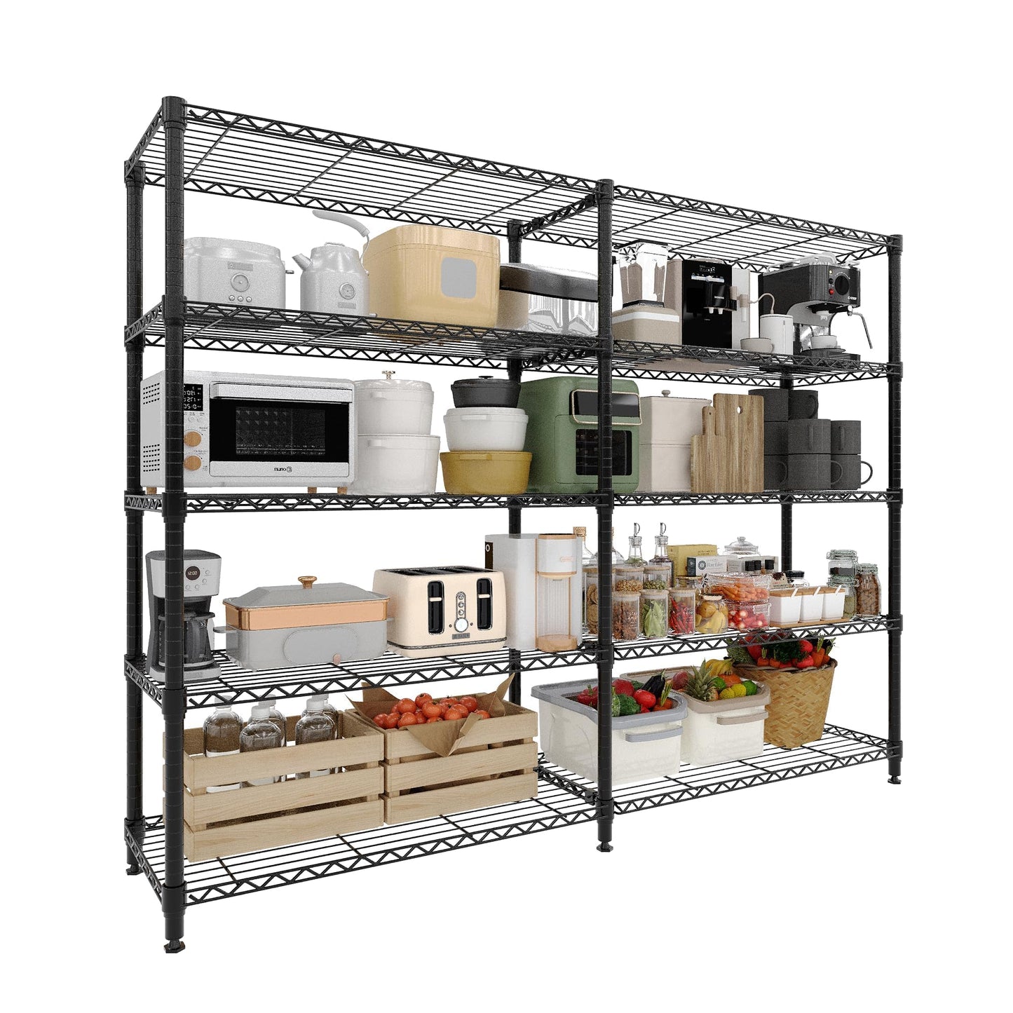 5-Shelf Heavy Duty Metal Storage Rack, 71" Wide Adjustable Wire Shelving with 1325 lbs Load Capacity, L-Shaped Design for Garage, Kitchen, Pantry, Basement, and Warehouse, 70.5" H x 15.8" D