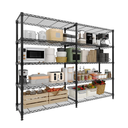 5-Shelf Heavy Duty Metal Storage Rack, 71" Wide Adjustable Wire Shelving with 1325 lbs Load Capacity, L-Shaped Design for Garage, Kitchen, Pantry, Basement, and Warehouse, 70.5" H x 15.8" D