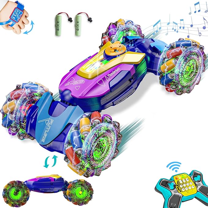 Gesture Sensing RC Stunt CarRemote Control Car Toys for Ages 5-7-13with Lights Music Spray4WD 360° Spins All Terrains Kids Toys RC Cars3-6 Year Old Boy Birthday Gift &amp 3-12 Best Gift for Kids