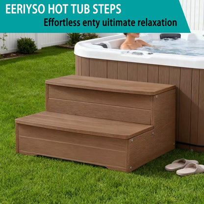 Heavy Duty Hot Tub Steps, 2 Steps Large Versatile Stairs for Outoor Above Ground Pool, Spa,Deck & Porch Outside, Steps Capacity 600LBS (Brown)