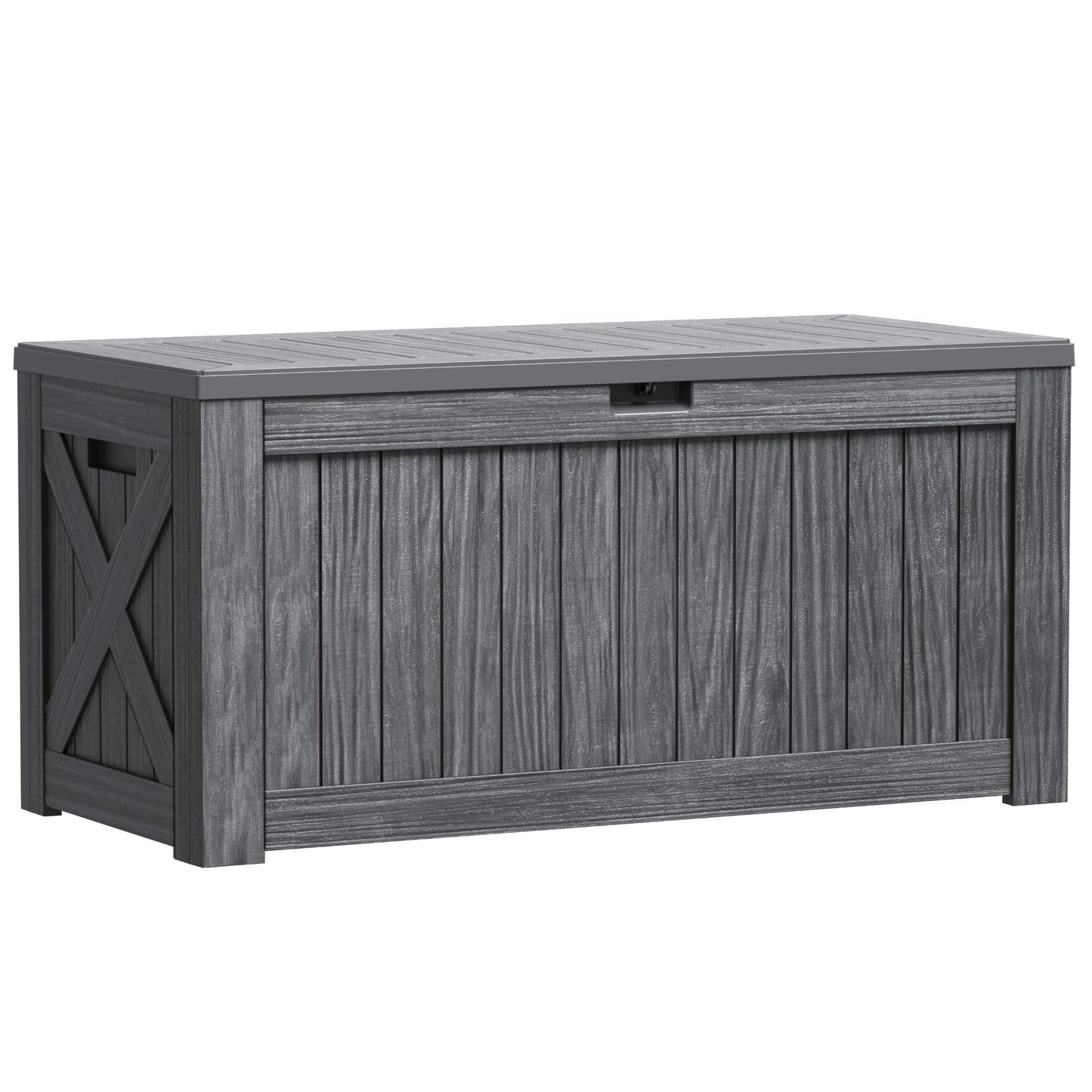 Greesum Outdoor Storage Box 120 Gallon Storage Bin with Lid for Patio Furniture, Garden Tools, Pool Supplies, Lockable, Waterproof and UV Resistant, Gray