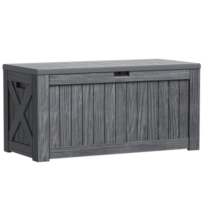 Greesum Outdoor Storage Box 120 Gallon Storage Bin with Lid for Patio Furniture, Garden Tools, Pool Supplies, Lockable, Waterproof and UV Resistant, Gray
