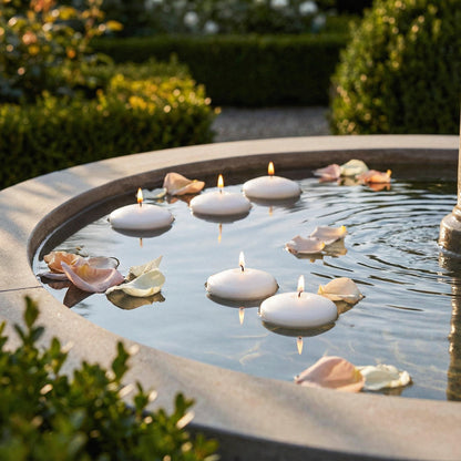 Floating Candles 3 inches, White Unscented Dripless Wax Discs | Long Burning Floating Candles for Centerpieces up to (8-10) Hour Burn Time, Weddings, Parties, Home Décor & Holidays | Royal Imports