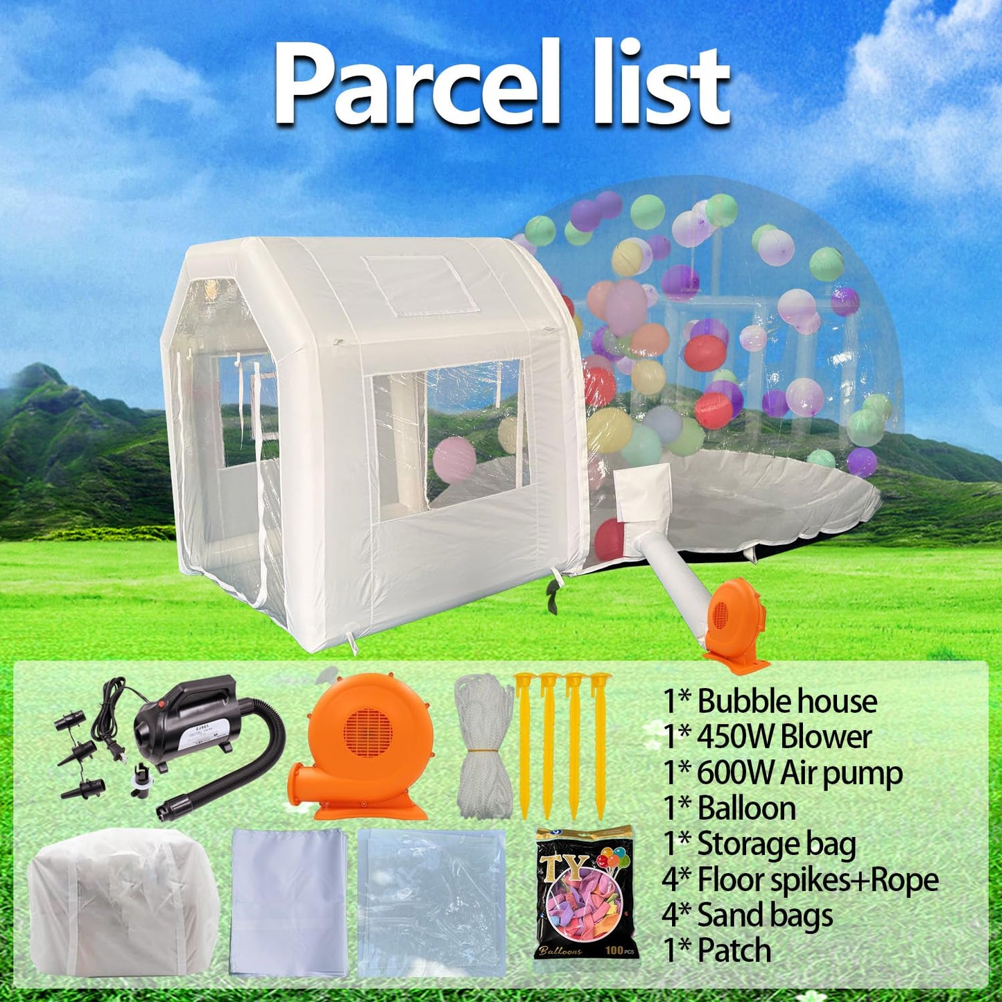 Inflatable Bubble House Dome for Events Inflatable Tent Bubble Balloon House with 450W Air Blower & 600W Air Pump for Party Wedding Birthday Holiday Outdoor Commercial Event (White, 15ft)
