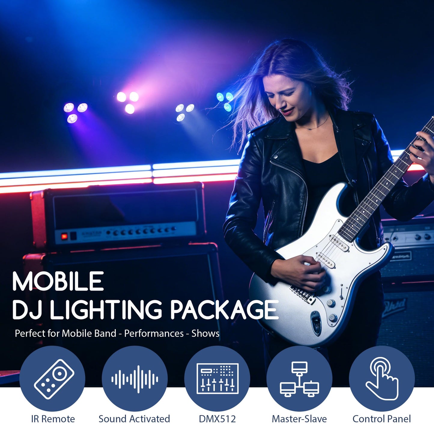 ClypsoReign Stage Lights with Stand 120W, Professional DJ Lights Package, RGBW LED 4-Par Gigbar with DMX & Sound-Activated Stage Lighting System for DJs Band Party Wedding Church & Concert, 7FT Tripod