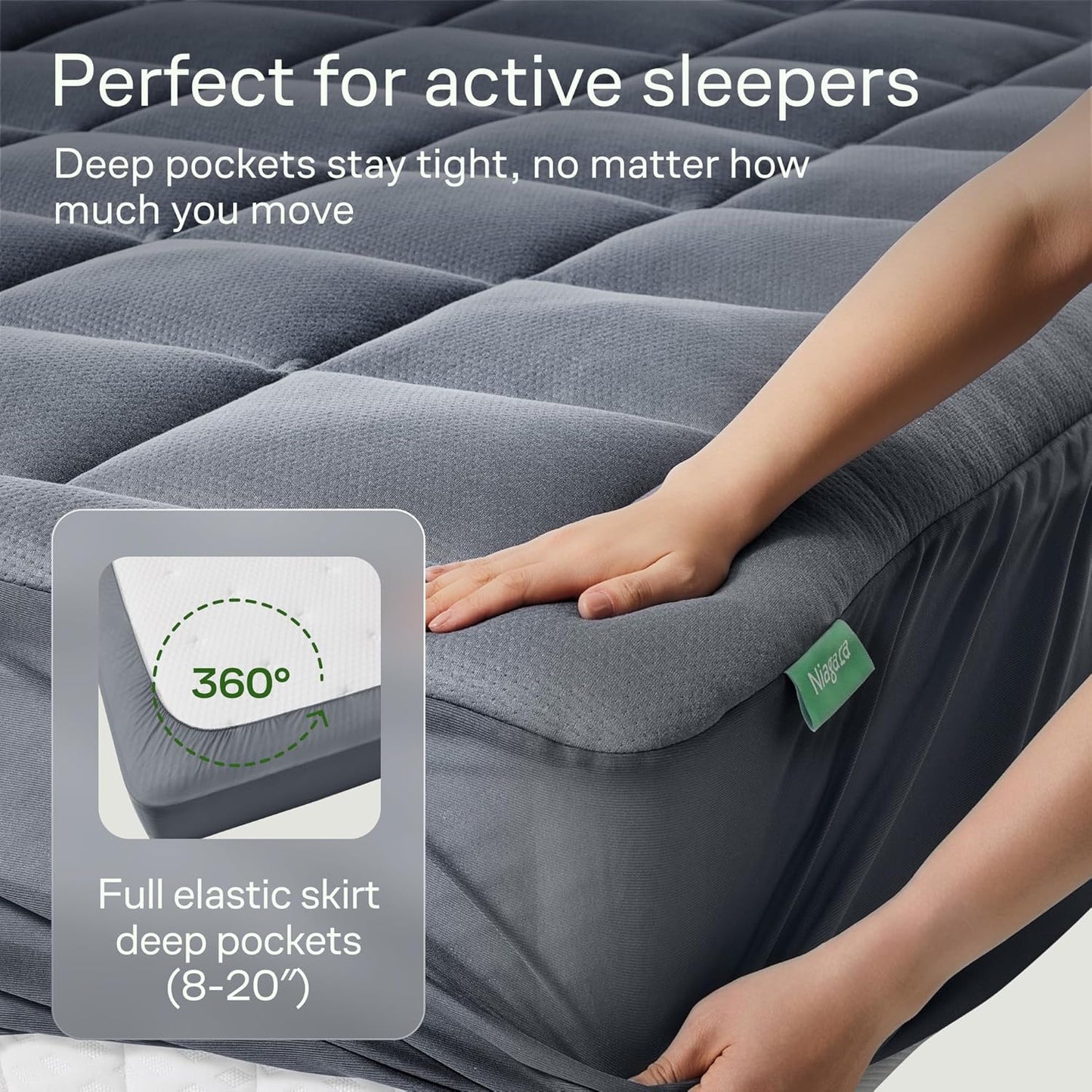 Niagara Sleep Solution Ultra Soft Queen RV Mattress Topper - Bamboo Viscose Pillow Top for Back Pain Relief | Naturally Cooling, Gray