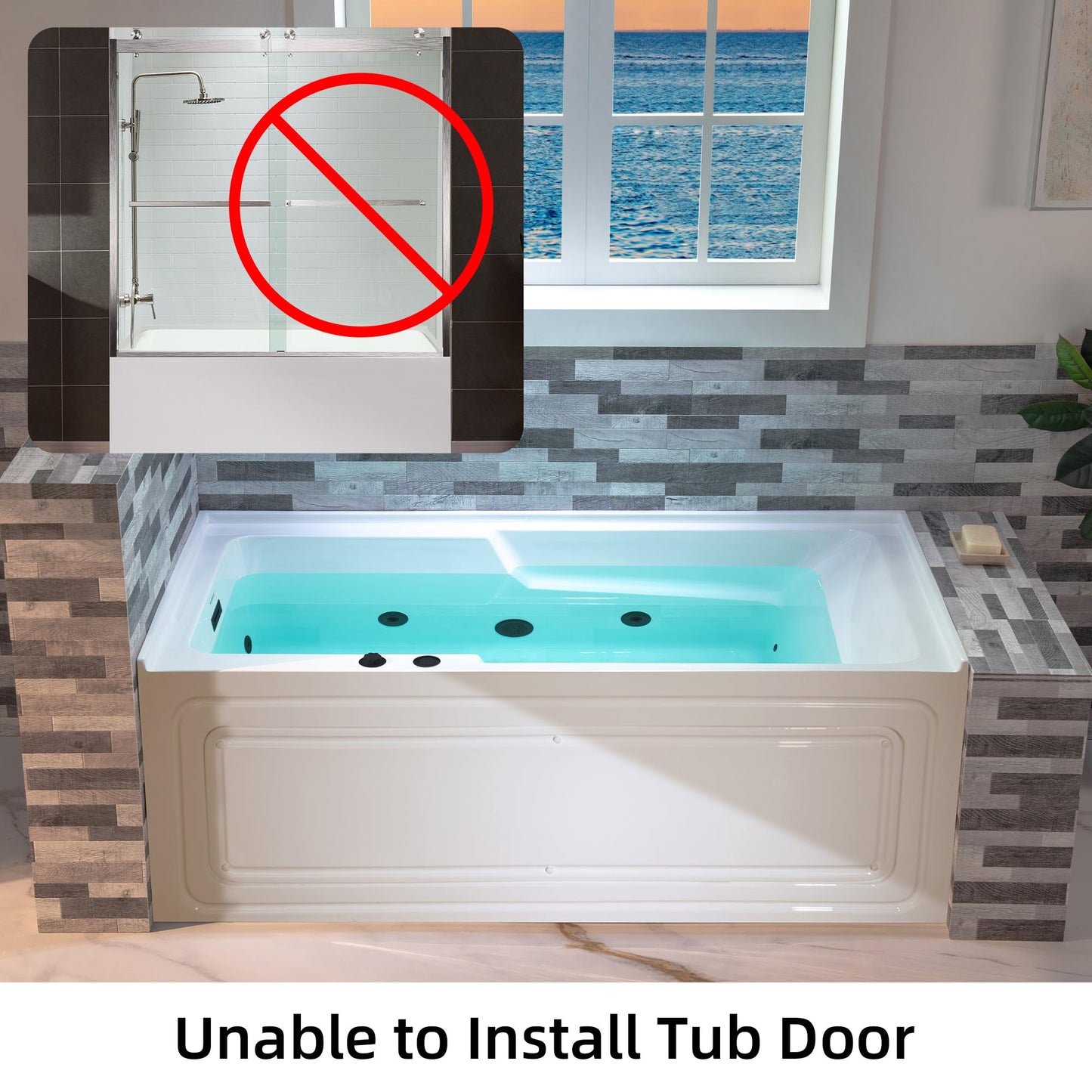 WOODBRIDGE 60" Alcove Acrylic Rectangular Whirlpool Heated Jetted Tub in White with Left Drain, Matte Black pop-up Drain Included BM6030L